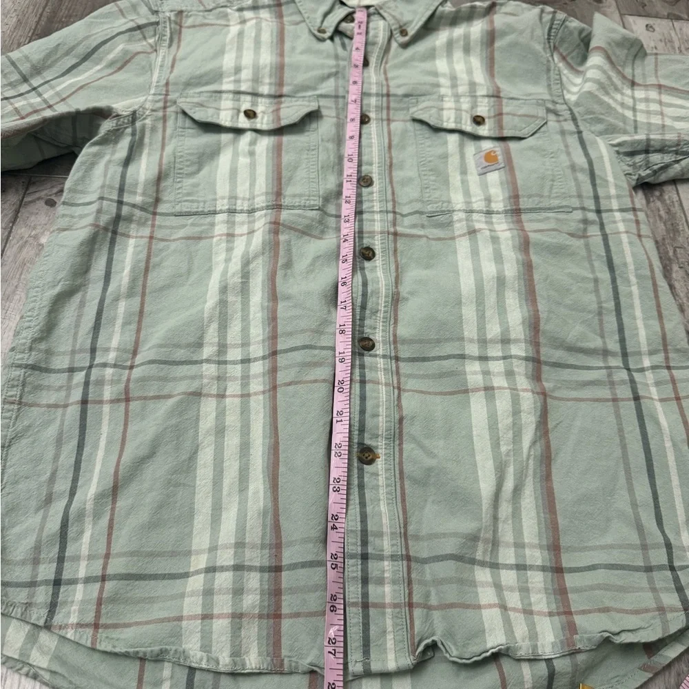 Carhartt Men’s S/S Loose Fit Mid Weight Green Plaid Shirt Workwear Medium